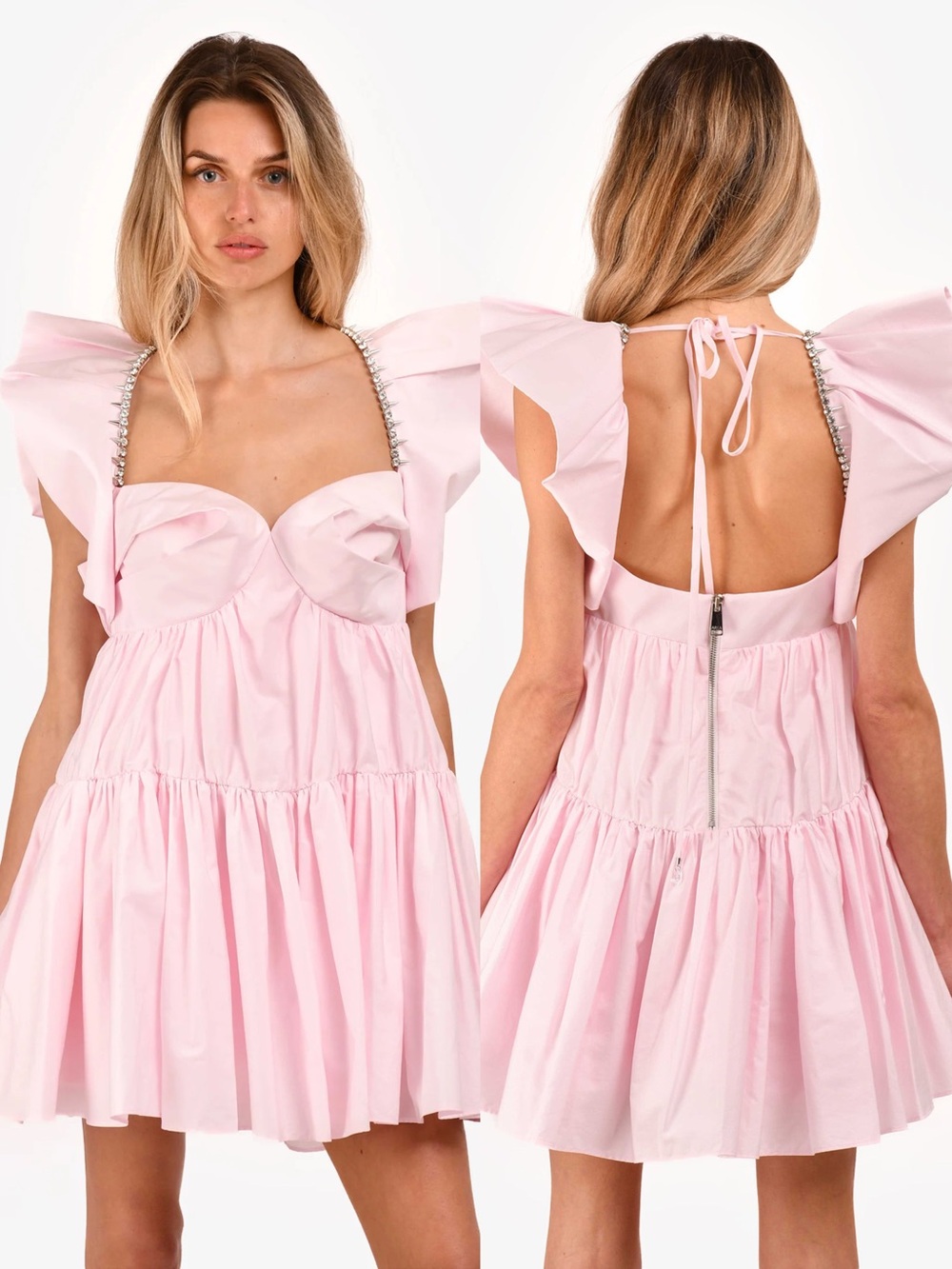 AREA PINK COTTON CRYSTAL EMBELLISHED SLEEVELESS MINI DRESS SIZE 6 $1295